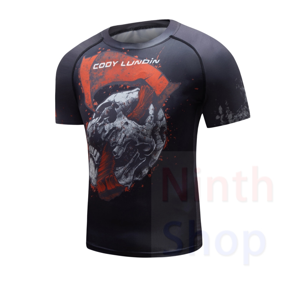 Men's Quick Dry Short Sleeve Clothes 3D Digital Printing Men's Tight Training Exercise Fitness Running Outdoor Shirt