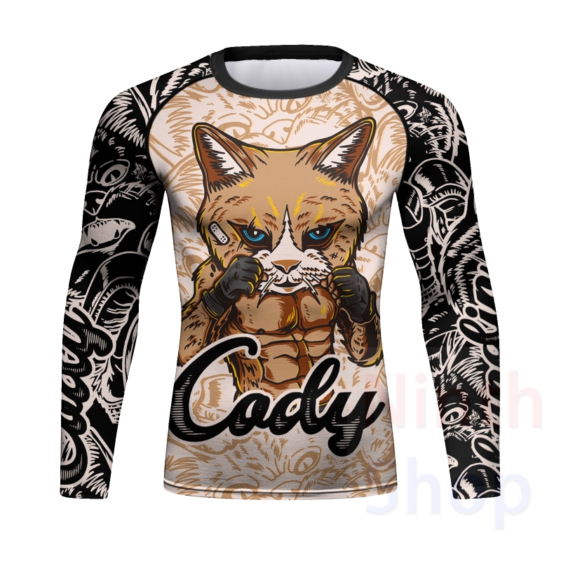 Men Long Sleeve Shirt Compression Top Sport T-shirt Cody Print Shirts Cool Dry Base layer Shirt ALL SEASON for Running Training Sweatshirt(23489)