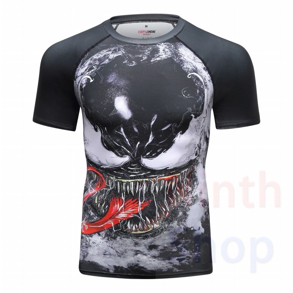 Men's Tight Short Sleeve T-Shirt Exercise T-Shirt 3D Digital Printing Quick Dry Short-Sleeved T-Shirt Fitness Training Tops