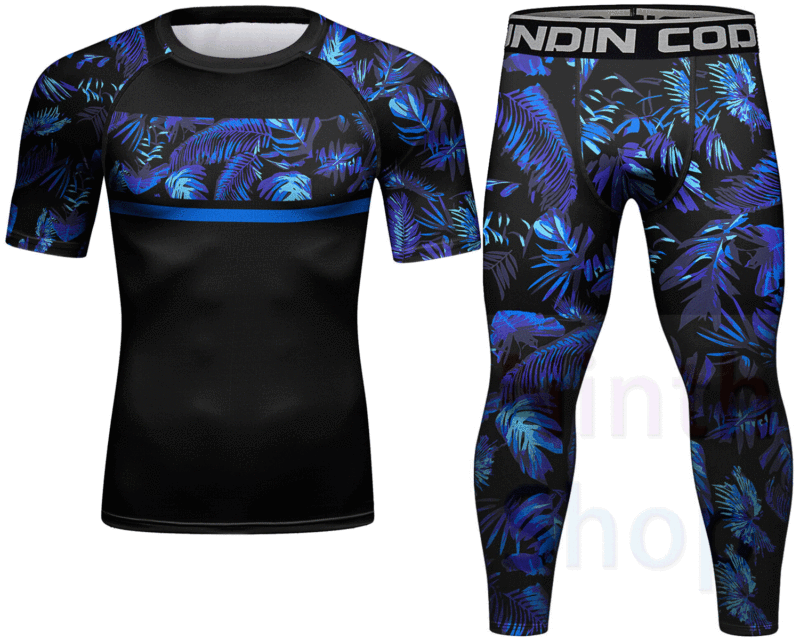 Cody Lundin Men's Sports T-shirt and Pants 2 Pieces Sets Fast Dry Compression Round Collar Summer Fitness Sports Suit(221549-22243)