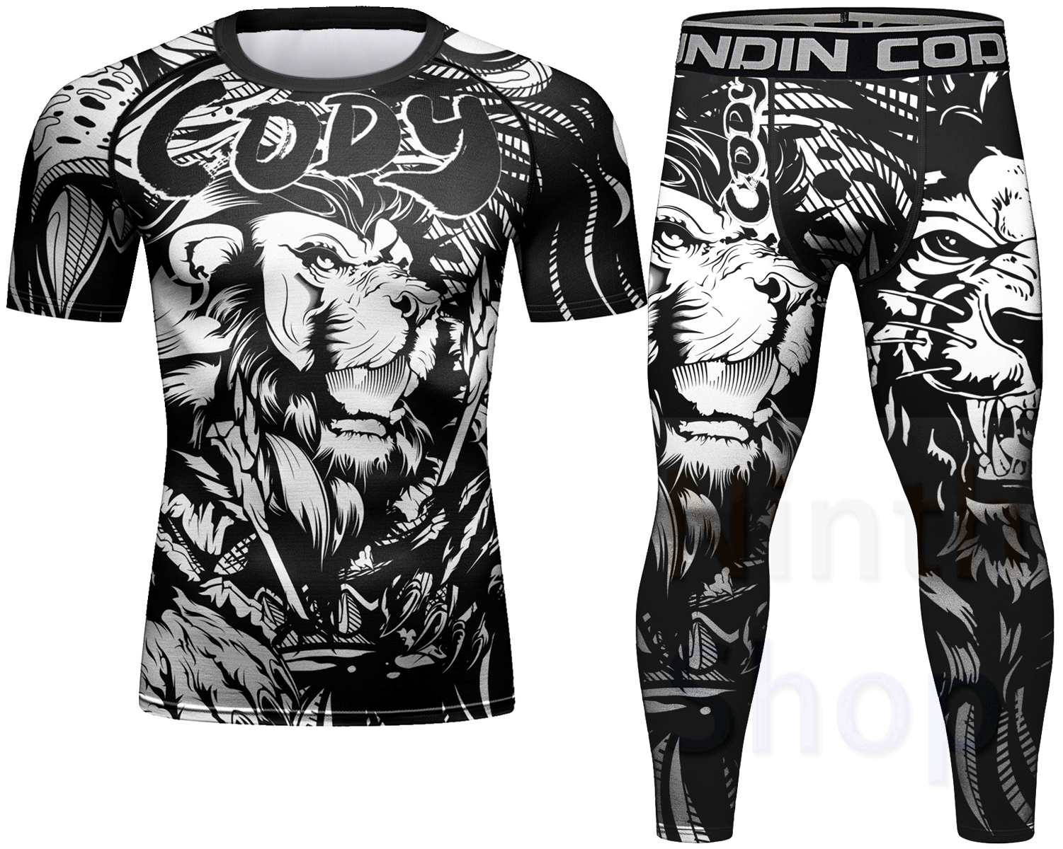 Cody Lundin Men's Sports T-shirt and Pants 2 Pieces Sets Fast Dry Compression Round Collar Summer Fitness Sports Suit(231564-23259)
