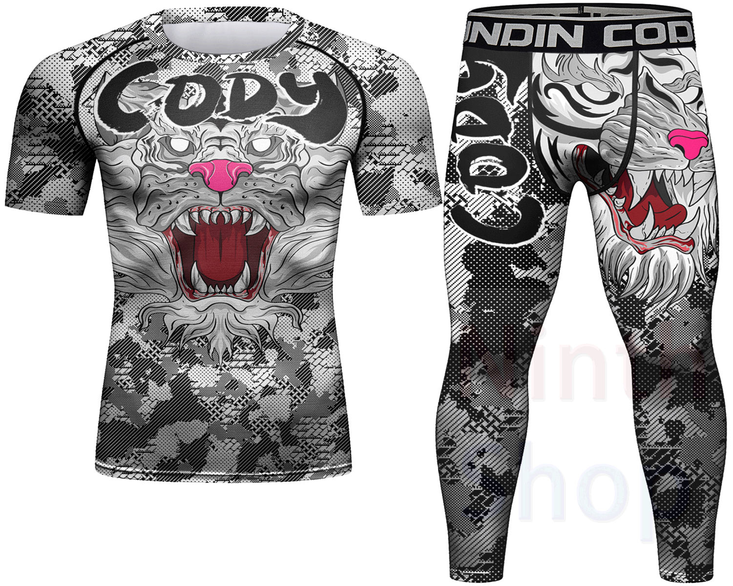 Cody Lundin Men's Sports T-shirt and Pants 2 Pieces Sets Fast Dry Compression Round Collar Summer Fitness Sports Suit(231565-23260)