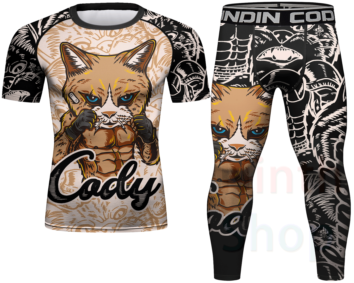 Cody Lundin Men's Sports T-shirt and Pants 2 Pieces Sets Fast Dry Compression Round Collar Summer Fitness Sports Suit(231567-23262)