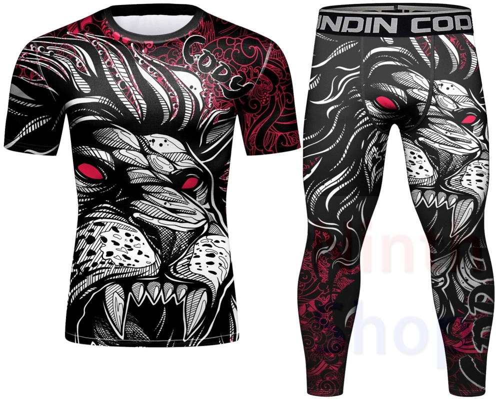 Cody Lundin Men's Compression Set - Short Sleeve Shirt and Pants - 2 Piece Sports Jogging Set Quick-drying Fitness Suit for Men(221554-22249)