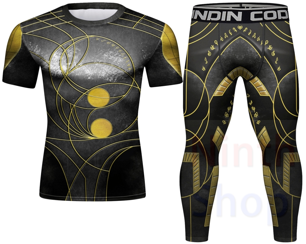 Cody Lundin Men's Compression Set - Short Sleeve Shirt and Pants - 2 Piece Sports Jogging Set Quick-drying Fitness Suit for Men(211492-22198)