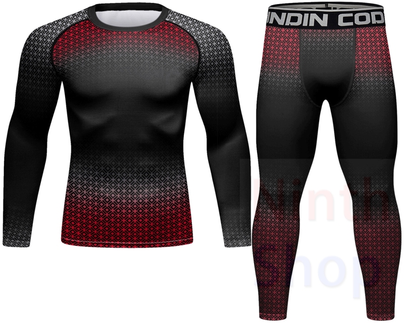 Cody Lundin Men's Sports Top and Pants 2 Pieces Sets Fast Dry Compression Round Collar 3D Print Fitness ALL Seasons Sports Suit（22469-22245）