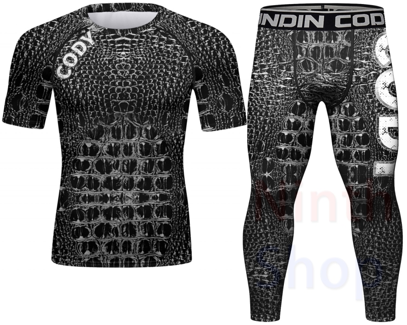 Cody Lundin Men's Sports T-shirt and Pants 2 Pieces Sets Fast Dry Compression Round Collar Summer Fitness Sports Suit(231571-23266)