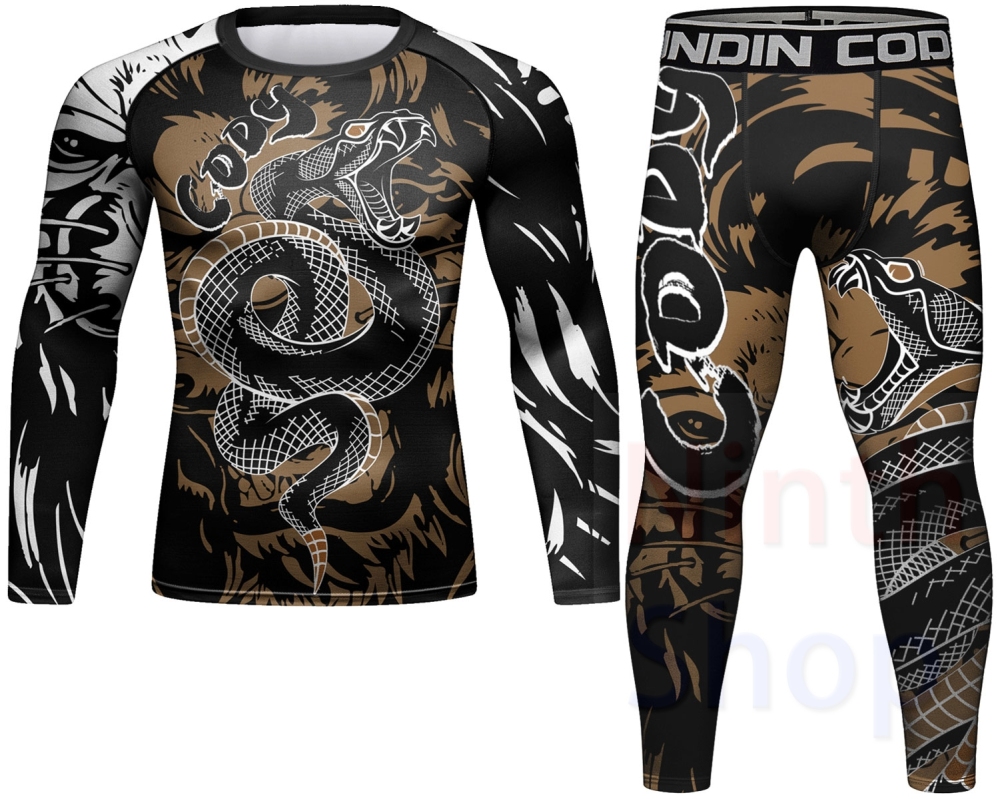Cody Lundin Men's Sports Top and Pants 2 Pieces Sets Fast Dry Compression Round Collar 3D Print Fitness ALL Seasons Sports Suit（23485-23258）