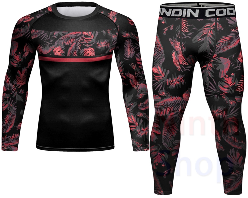 Cody Lundin Men's Sports Top and Pants 2 Pieces Sets Fast Dry Compression Round Collar 3D Print Fitness ALL Seasons Sports Suit（22468-22244）