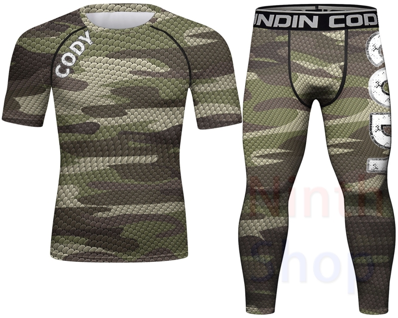 Cody Lundin Men's Sports T-shirt and Pants 2 Pieces Sets Fast Dry Compression Round Collar Summer Fitness Sports Suit(231572-23267)
