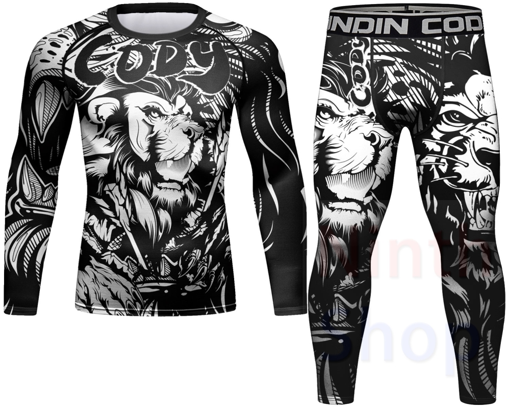 Cody Lundin Men's Sports Top and Pants 2 Pieces Sets Fast Dry Compression Round Collar 3D Print Fitness ALL Seasons Sports Suit（23486-23259）