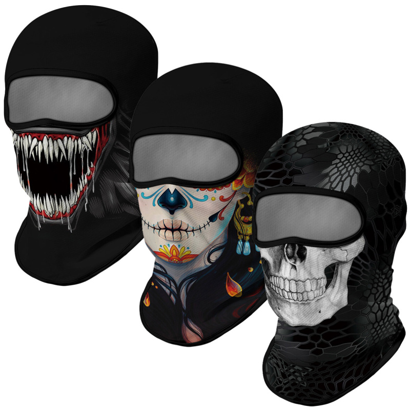 3PCS Balaclava Ski Mask Motorcycle Full Face Mask Outdoor Tactical Hood Headwear Mask Unisex for Cycling Halloween Cosplay（HT210010-011-012）