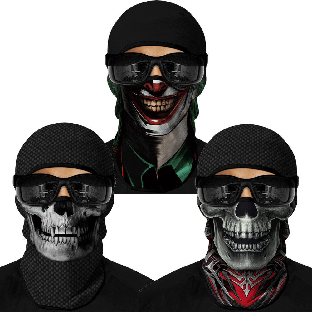 3PCS Balaclava Ski Mask Motorcycle Full Face Mask Outdoor Tactical Hood Headwear Mask Unisex for Cycling Halloween Cosplay（HT210122-125-304）