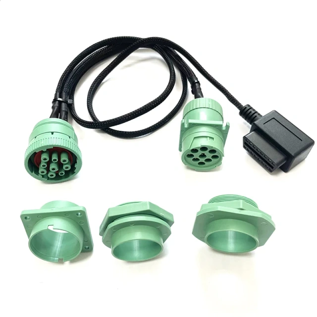 Replaceable Plug Universal T-Harness Kit OBD2 to Green J1939 9pin Male Female Splitter Y Cable Replacement For Heavy Duty Trucks