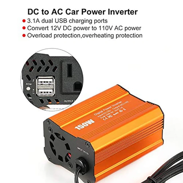 Dual USB 12V DC to AC 100V 110V 220V 230V 240V Modified Sine Wave 150W Power Converter Adapter Car Power Inverter for Laptop