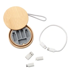 Wholesales Custom Wheat Straw 6in1 Micro Usb Type C 60W Fast Charging Data Cable Bamboo Storage Box All In One Phone Charger Kit