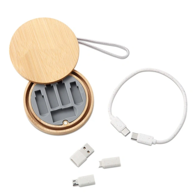 Wholesales Custom Wheat Straw 6in1 Micro Usb Type C 60W Fast Charging Data Cable Bamboo Storage Box All In One Phone Charger Kit