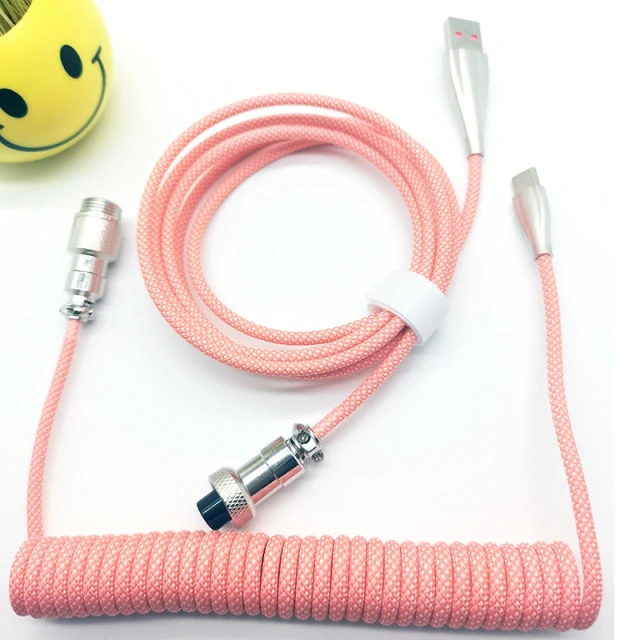 Custom 11FT 3.3Meter Colorful Nylon Braided Spring Metal GX16 Aviator USB C Cable Coiled KeyBoard Cable For Mechanical Keyboard