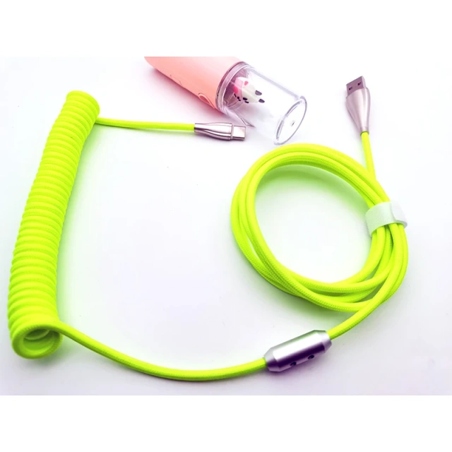 Custom 11FT 3.3Meter Colorful Nylon Braided Spring Metal GX16 Aviator USB C Cable Coiled KeyBoard Cable For Mechanical Keyboard
