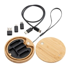 Wholesales Custom Wheat Straw 6in1 Micro Usb Type C 60W Fast Charging Data Cable Bamboo Storage Box All In One Phone Charger Kit