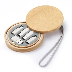 Wholesales Custom Wheat Straw 6in1 Micro Usb Type C 60W Fast Charging Data Cable Bamboo Storage Box All In One Phone Charger Kit