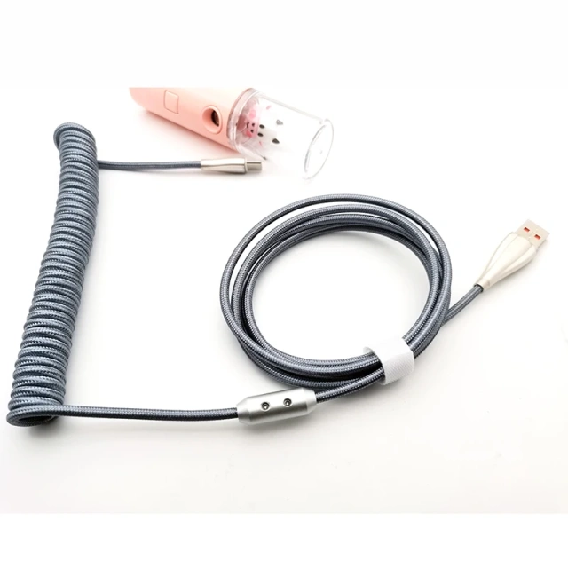 Custom 11FT 3.3Meter Colorful Nylon Braided Spring Metal GX16 Aviator USB C Cable Coiled KeyBoard Cable For Mechanical Keyboard