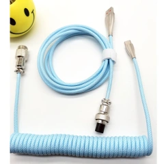 Custom 11FT 3.3Meter Colorful Nylon Braided Spring Metal GX16 Aviator USB C Cable Coiled KeyBoard Cable For Mechanical Keyboard