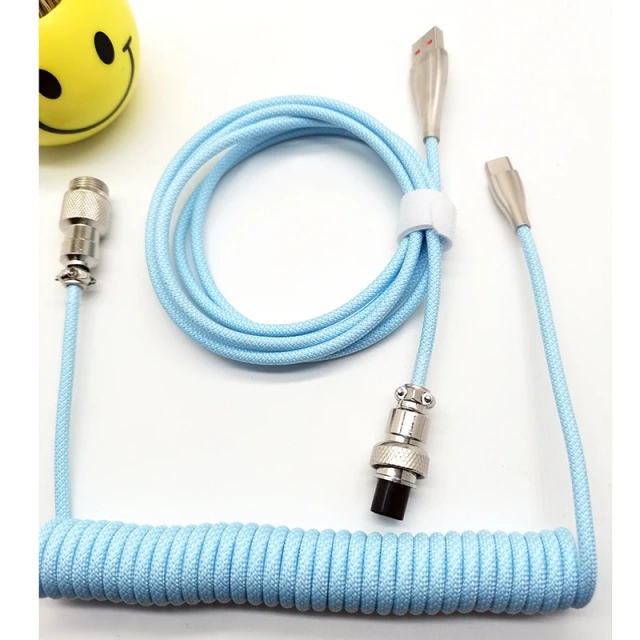 Custom 11FT 3.3Meter Colorful Nylon Braided Spring Metal GX16 Aviator USB C Cable Coiled KeyBoard Cable For Mechanical Keyboard
