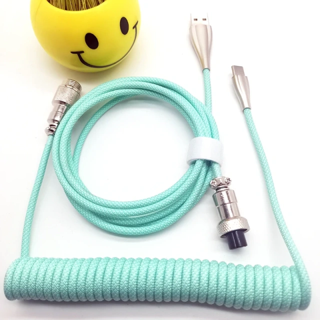 Custom 11FT 3.3Meter Colorful Nylon Braided Spring Metal GX16 Aviator USB C Cable Coiled KeyBoard Cable For Mechanical Keyboard