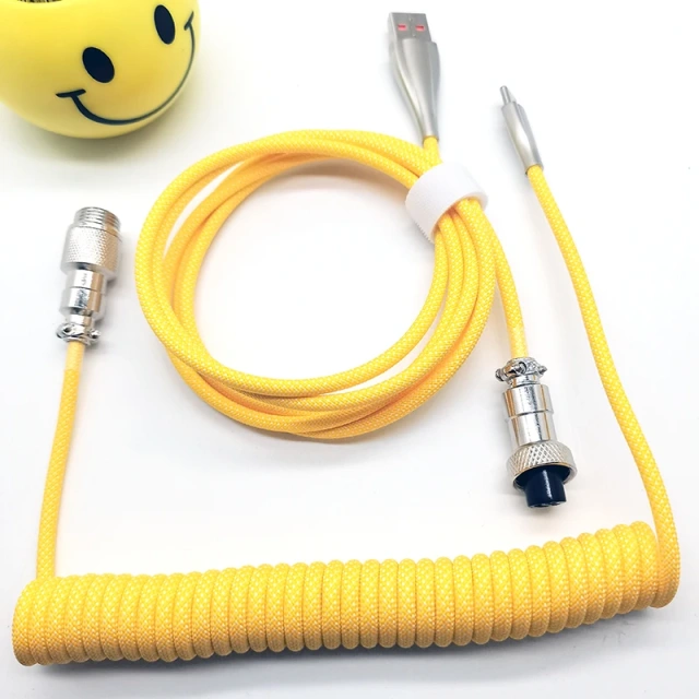 Custom 11FT 3.3Meter Colorful Nylon Braided Spring Metal GX16 Aviator USB C Cable Coiled KeyBoard Cable For Mechanical Keyboard