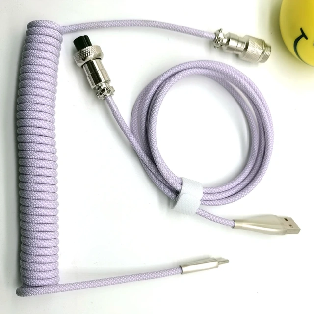 Custom 11FT 3.3Meter Colorful Nylon Braided Spring Metal GX16 Aviator USB C Cable Coiled KeyBoard Cable For Mechanical Keyboard