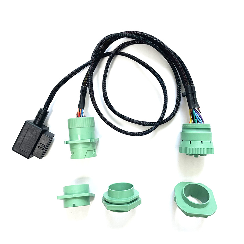 Replaceable Plug Universal T-Harness Kit OBD2 to Green J1939 9pin Male Female Splitter Y Cable Replacement For Heavy Duty Trucks