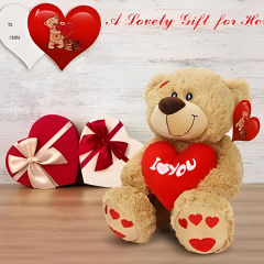KingKong 14'' Plush Teddy Bear With Red Heart Gift for Girlfriend,KingKong Toys