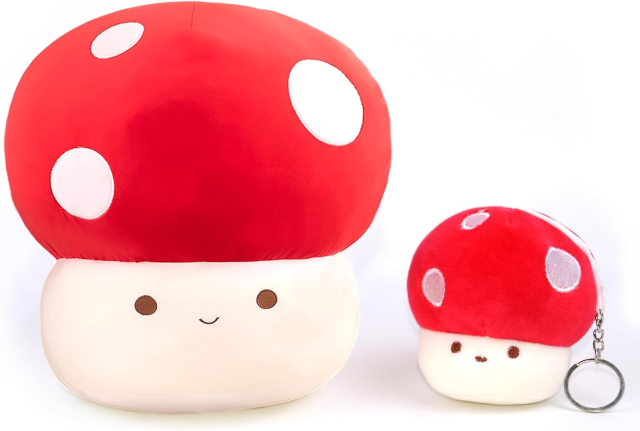 12 Inch Red Mushroom Plushies Squishy Pillow Cute Stuffed Animals Kawaii Plush Toys Throw Pillow Decoration Gift for Girls Boys,KingKong Toys