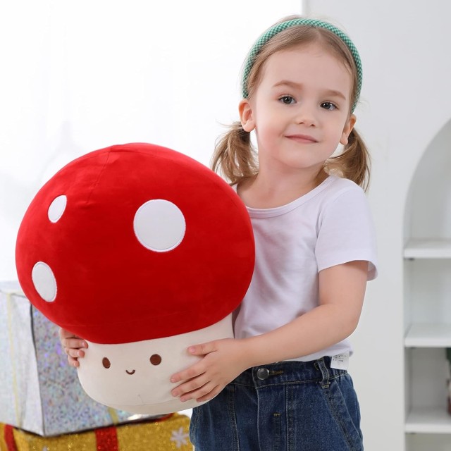 12 Inch Red Mushroom Plushies Squishy Pillow Cute Stuffed Animals Kawaii Plush Toys Throw Pillow Decoration Gift for Girls Boys,KingKong Toys