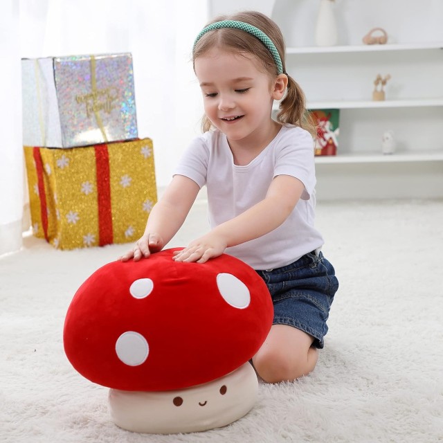 12 Inch Red Mushroom Plushies Squishy Pillow Cute Stuffed Animals Kawaii Plush Toys Throw Pillow Decoration Gift for Girls Boys,KingKong Toys