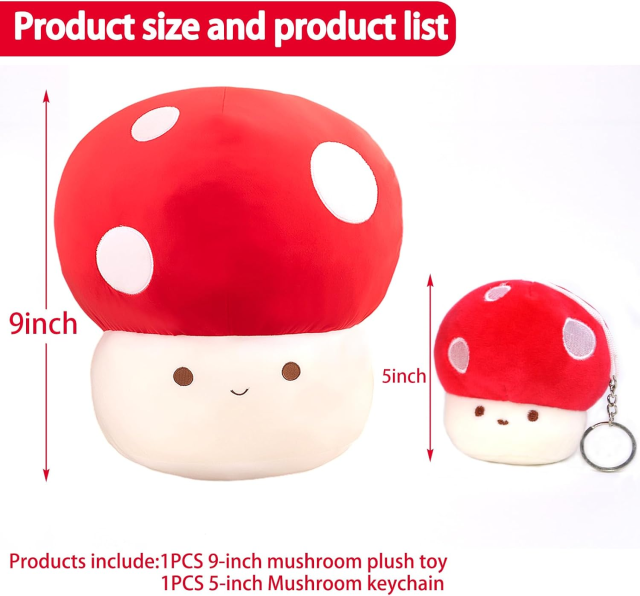 12 Inch Red Mushroom Plushies Squishy Pillow Cute Stuffed Animals Kawaii Plush Toys Throw Pillow Decoration Gift for Girls Boys,KingKong Toys