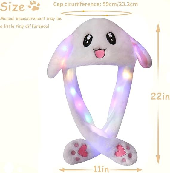 Kawaii Funny Plush Bunny Moving Jumping Rabbit Cute Unisex Animal Ear Flap Hat With LED Lights,KingKong Toys