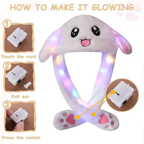 Kawaii Funny Plush Bunny Moving Jumping Rabbit Cute Unisex Animal Ear Flap Hat With LED Lights,KingKong Toys