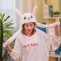 Kawaii Funny Plush Bunny Moving Jumping Rabbit Cute Unisex Animal Ear Flap Hat With LED Lights,KingKong Toys