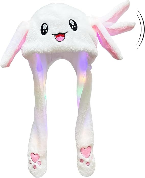 Kawaii Funny Plush Bunny Moving Jumping Rabbit Cute Unisex Animal Ear Flap Hat With LED Lights,KingKong Toys