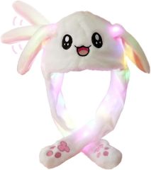 Kawaii Funny Plush Bunny Moving Jumping Rabbit Cute Unisex Animal Ear Flap Hat With LED Lights,KingKong Toys