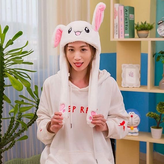 Kawaii Funny Plush Bunny Moving Jumping Rabbit Cute Unisex Animal Ear Flap Hat With LED Lights,KingKong Toys