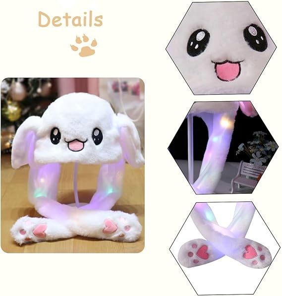 Kawaii Funny Plush Bunny Moving Jumping Rabbit Cute Unisex Animal Ear Flap Hat With LED Lights,KingKong Toys