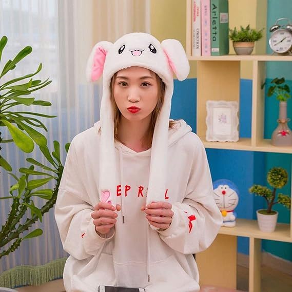 Kawaii Funny Plush Bunny Moving Jumping Rabbit Cute Unisex Animal Ear Flap Hat With LED Lights,KingKong Toys