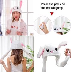 Kawaii Funny Plush Bunny Moving Jumping Rabbit Cute Unisex Animal Ear Flap Hat With LED Lights,KingKong Toys