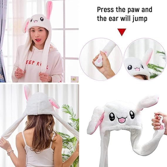 Kawaii Funny Plush Bunny Moving Jumping Rabbit Cute Unisex Animal Ear Flap Hat With LED Lights,KingKong Toys