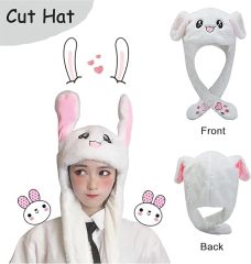 Kawaii Funny Plush Bunny Moving Jumping Rabbit Cute Unisex Animal Ear Flap Hat With LED Lights,KingKong Toys