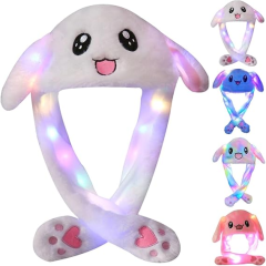 Kawaii Funny Plush Bunny Moving Jumping Rabbit Cute Unisex Animal Ear Flap Hat With LED Lights,KingKong Toys