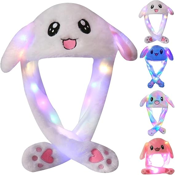 Kawaii Funny Plush Bunny Moving Jumping Rabbit Cute Unisex Animal Ear Flap Hat With LED Lights,KingKong Toys